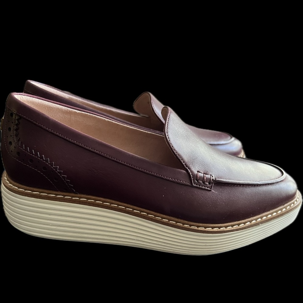 Cole Haan Burgundy  Leather Platform Venetian Loafers
